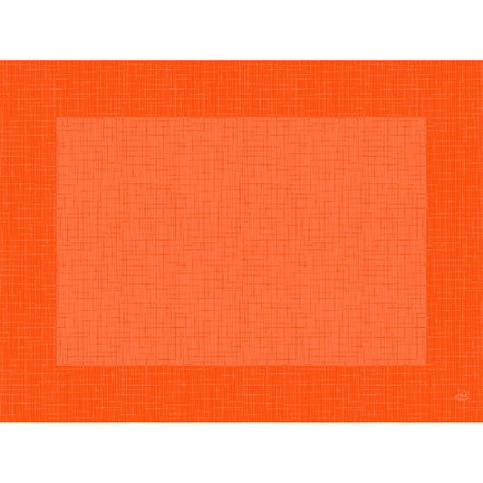 Ein digitales Kunstwerk, inspiriert von den Auslaufartikeln der Duni GmbH: Dunicel-Tischsets 30 x 40 cm Linnea Sun Orange zeigt ein lebhaftes Raster in Orange und Rot mit einem helleren orangefarbenen Rechteck, das von einem dunkleren orangefarbenen Rand umrahmt wird. Packung (100 Stück).