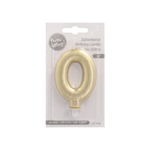 Die PAPSTAR GmbH Zahlenkerze mit Halter 7 cm "gold" kommt in einer Kunststoffverpackung mit weißem Hintergrund, mehrsprachigem Text und einem mitgelieferten Halter - ideal als Kuchendekoration oder Geburtstagskerze.