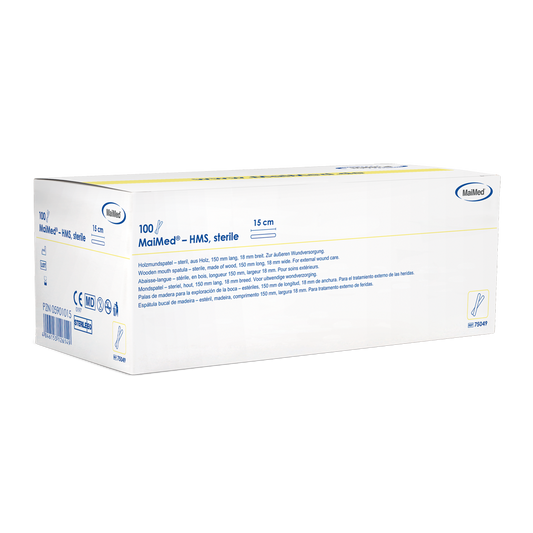 MaiMed - HMS sterile wooden mouth depressor, 15cm long, 100x1 pcs. sterile packed | Box (100 pieces)