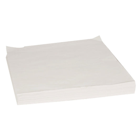 Ein Stapel weißer, quadratischer Dental-Servietten (33x34 cm, Papier, Weiß) der Abena Re-Seller GmbH ist sauber aufgereiht mit umgeschlagenen Ecken. Die Packung enthält 1000 Stück; alle saugfähig und vor weißem Hintergrund dargestellt.