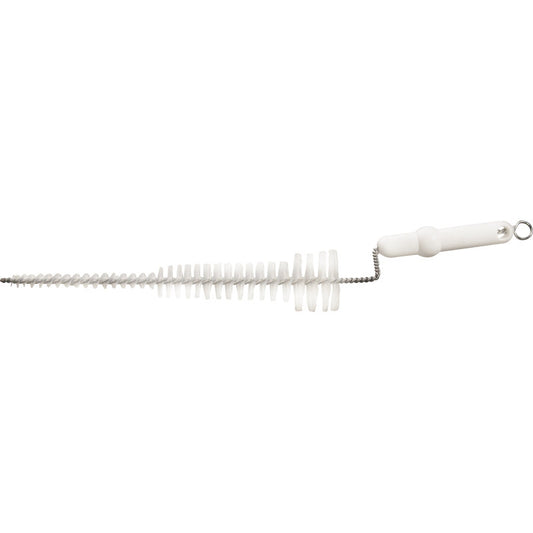 Die Haug Bürsten KG Zitzenbürste mit PBT-Borsten (ø 0,35 mm) und langem, gedrehtem Edelstahlstiel (500xø10-56M) ist ideal für die Reinigung von engen Behältern oder Schläuchen in der Milchproduktion.