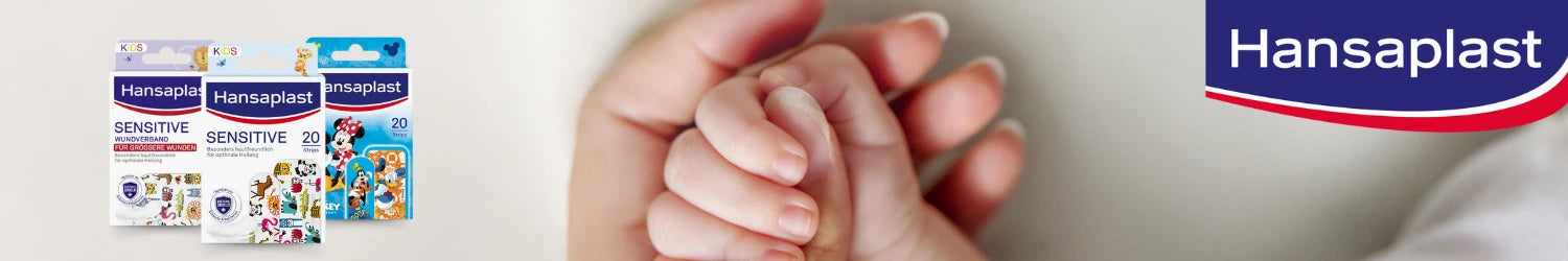 Hansaplast-Banner mit Packungen von Kinderpflastern der