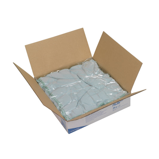 Eine geöffnete Schachtel Kimberly-Clark GmbH Kimtech® Mikrofaser-Poliertücher (39,00 x 39,00 cm) zeigt sauber gefaltete, hellblaue Tücher - ideal für die streifenfreie Reinigung in der Autopflege, mit geöffneten Klappen und gut sichtbarem Inhalt.