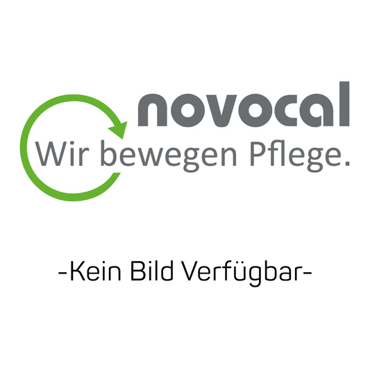 Das Bild zeigt das Novocal-Logo mit dem Slogan "Wir bewegen Pflege." unter einem grünen, kreisförmigen Pfeil. Darunter verweist "-Kein Bild Verfügbar-" auf die Novocal Mundschutzboxhalterung Edelstahl Wandmodell 100x85x185 mm (1 Stück).