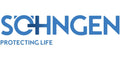 SCHNGEN Logo in Blau mit Kreuzmotiv im „H“ und Slogan „PROTECTING LIFE“ darunter, auf weißem Hintergrund dargestellt