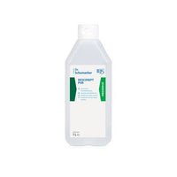 A 1-liter plastic bottle of Dr. Schumacher DESCOSEPT PUR, Rapid Disinfectant by Dr. Schumacher GmbH, featuring a white label with green and blue accents and a white cap. Ideal for medical equipment; shown upright on a white background.