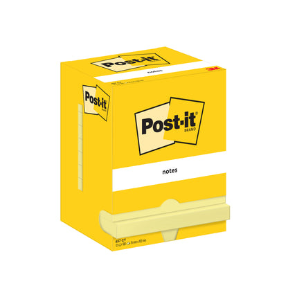 The 3M Deutschland GmbH Post-it® Notes in Yellow (76x102 mm, 100 sheets/block, 12 blocks/carton packaging) are PEFC-certified - perfect for orderly and sustainable dispensing of eco-friendly sticky notes.