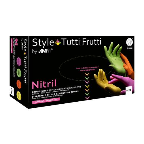 AMPri Style Tutti Frutti Powder-Free Nitrile Gloves, Assorted Colors | Box (96 pieces)