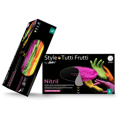 AMPri Style Tutti Frutti Powder-Free Nitrile Gloves, Assorted Colors | Box (96 pieces)