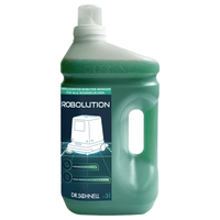 Une grande bouteille en plastique verte de 3 litres de la société DR.SCHNELL GmbH & Co. KGaA, contenant le robot nettoyeur Robolution 2-en-1, munie d'une poignée, d'un bouchon blanc et d'une étiquette sur laquelle figurent un dessin au trait représentant un robot nettoyeur ainsi que des informations sur le produit en allemand.