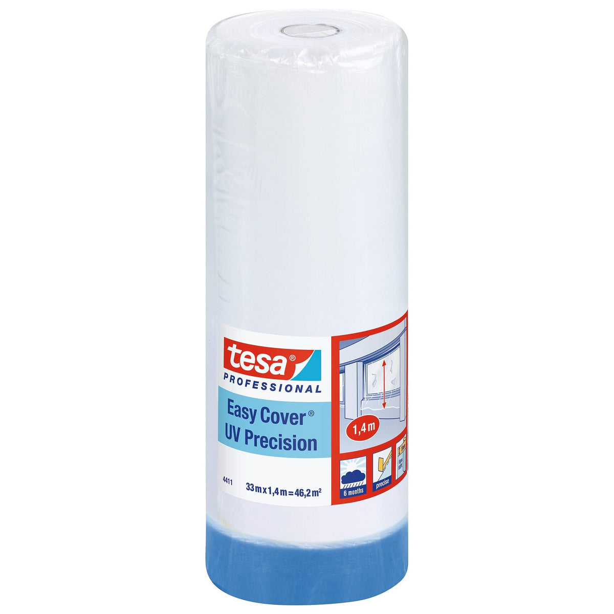 tesa Professional 4411 Easy Cover UV Präzision PLUS HDPE-Folie, hellblau 33 m x 1,4 m
