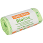 Un rouleau EMIL DEISS KG (GmbH + Co.) DEISS BIOLINE sacs poubelle, biofilm, 10 L, Naturel, 220+180x550x0,018 mm (20 sacs), dans un emballage vert avec étiquetage multilingue.
