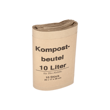 Ein Stapel DEISS 7152 Kompostsäcke (20+16x36 cm, 70 g/m²), EMIL DEISS KG (GmbH + Co.), Karton mit 300 Säcken, ist aufrecht in einer praktischen Verpackung vor einem schlichten weißen Hintergrund abgebildet.