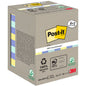 Post-it® Recycling Notes von 3M Deutschland GmbH, Größe 76x76 mm, aus 100% PEFC-zertifiziertem Papier, Aktionspackung mit 10 Blöcken à 100 Blatt. Box mit Recycling-Symbolen und Umweltzertifizierungen.