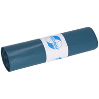 A roll of EMIL DEISS KG (GmbH + Co.) DEISS 10032 blue trash bags (25 bags, 630x800x0.05 mm) with a "PREMIUM" label is shown against a plain white background.
