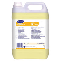 Un contenitore da 5 litri di sgrassatore Diversey Suma Break up D3.5, compatibile con l’alluminio, prodotto da Diversey Deutschland GmbH & Co. OHG. Contiene un liquido giallo ed è dotato di manico; presenta etichette multilingue per un utilizzo sicuro sulle superfici in alluminio.