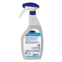 Un vaporisateur blanc de 750 ml de « Clax Magic Multi » (détachant), fabriqué par Diversey Deutschland GmbH & Co. OHG, muni d'un pulvérisateur bleu et blanc et d'une étiquette bleue, destiné à éliminer les taches de maquillage, d'encre et de curry.