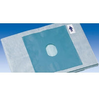 Le drap pour membres FD P 130 x 150*Ø3 de Paul Hartmann AG est un drap rectangulaire bleu doté d'une ouverture centrale circulaire et d'une icône représentant une personne en haut à droite, qui offre une protection médicale fiable. Conditionnement (23 pièces).