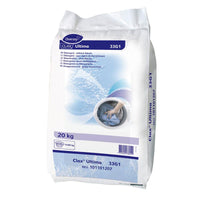 Un sac de 20 kg de Clax Ultima 33G1, lessive enzymatique pour le prélavage et le lavage des couleurs, de la société Diversey Deutschland GmbH & Co. OHG – Idéale pour les blanchisseries professionnelles et pour éliminer efficacement les taches.