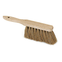 The Nölle Profi Brush industrial hand broom, 28 cm, natural coconut fiber with a hanging hole (1 piece) by Nölle Profi Brush Bürsten- & Pinseltechnik e.K., is shown with a wooden handle and natural coconut fiber bristles on a white background.