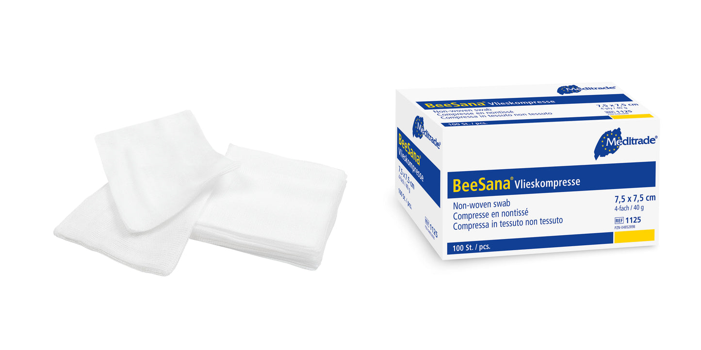 BeeSana® fleece compress, non-sterile, 4-fold, 40 g, 7.5 x 7.5 cm | Pack (100 pieces)