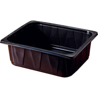 Il vassoio Duni GmbH in PP 1/2 GN nero PP 325x265 è un vassoio rettangolare di colore nero intenso, con i lati leggermente smussati e il bordo liscio, ideale per la ristorazione o il catering, raffigurato su sfondo bianco.