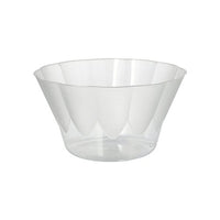 Die Starpak 400 ml glasklare Polystyrol Eis- und Dessertschale (Ø 12 cm, H 7 cm) aus dem 20er Pack überzeugt mit leicht ausgestelltem Rand und Facettenoptik – perfekt für Desserts, präsentiert vor weißem Hintergrund.