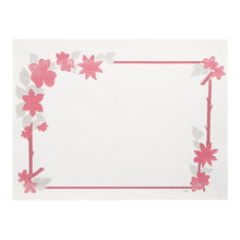 Die PAPSTAR 250 Tischsets (30x40 cm, weiß) der PAPSTAR GmbH sind weiße rechteckige Papiertischsets mit rosa Rand und floralen Akzenten, wobei die Mitte frei bleibt – ideal als stilvoller Einweg-Tischschutz für jede Veranstaltung.