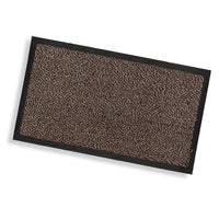 The Nölle Profi Brush custom-made 25-meter dirt-trapping mat from Nölle Profi Brush Bürsten- & Pinseltechnik e.K. features a textured brown surface and a black border—ideal for any entryway. It is pictured against a white background, showcasing both its style and functionality.