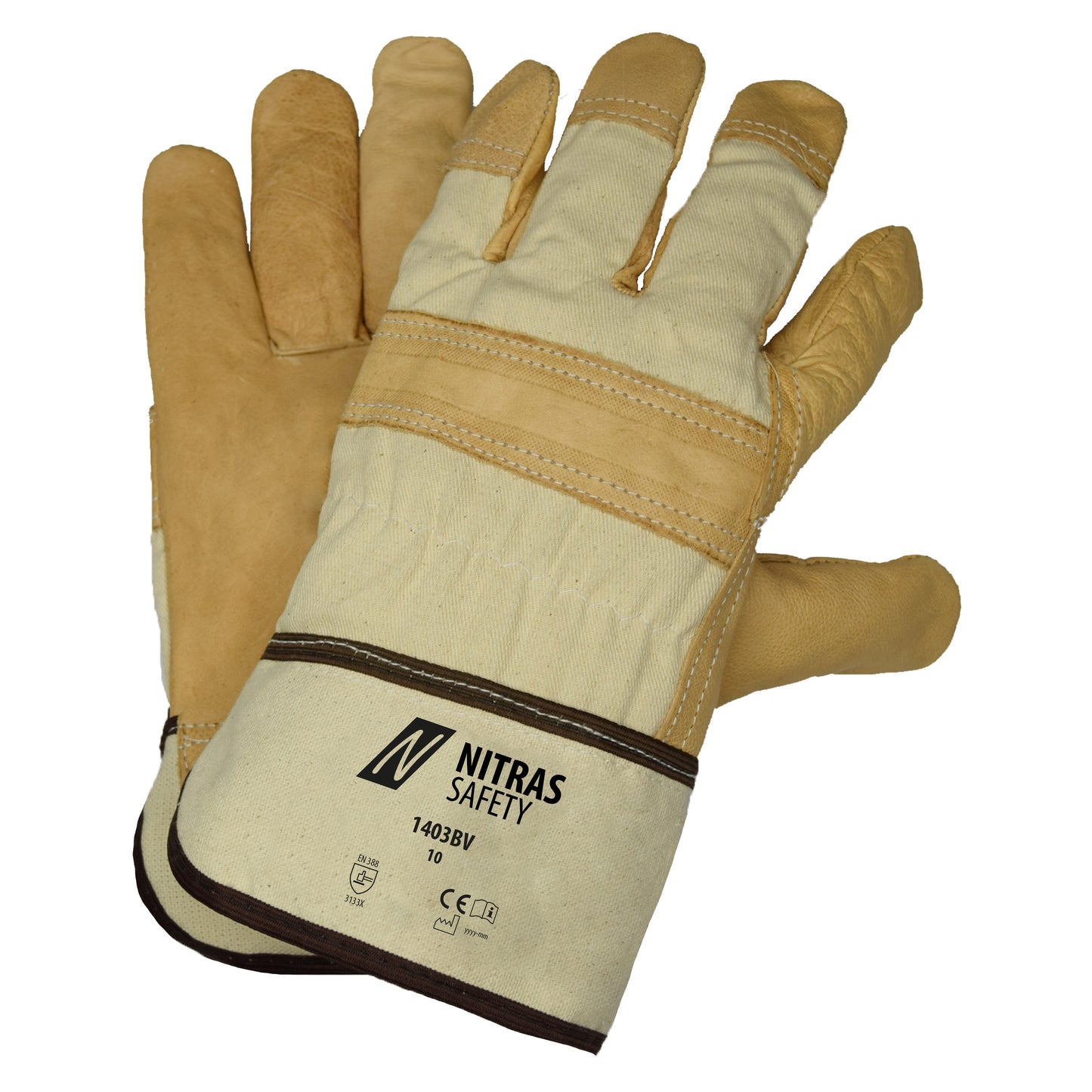 NITRAS Rindvolllederhandschuhe, naturfarben / braun, EN 388 Baumwolle | Packung (12 Paare)