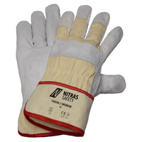 NITRAS MERKUR, gants en cuir de vachette pleine fleur, couleur naturelle / gris, coton conforme à la norme EN 388, taille 10 | Lot de 12 paires