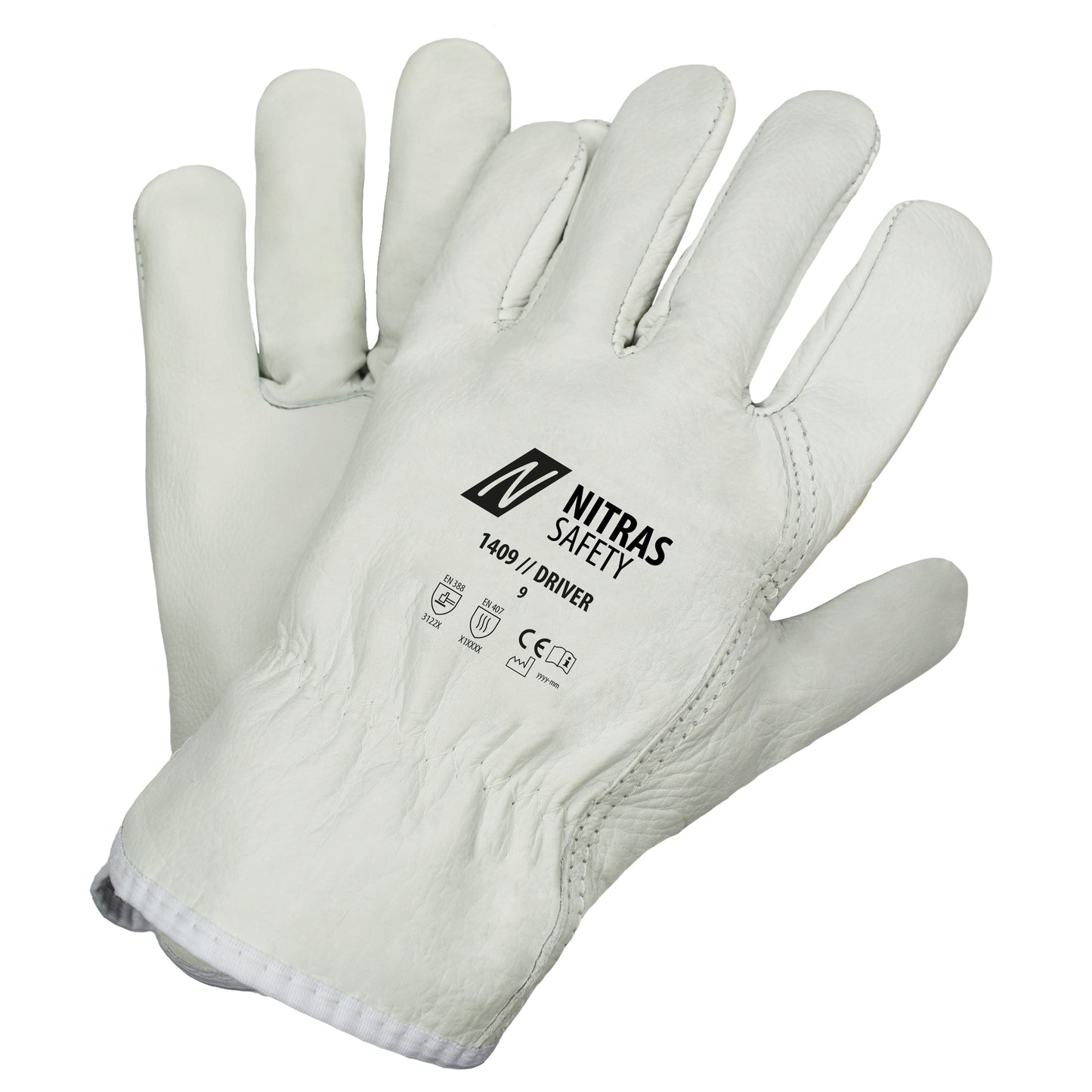 NITRAS DRIVER, full-grain cowhide gloves, gray