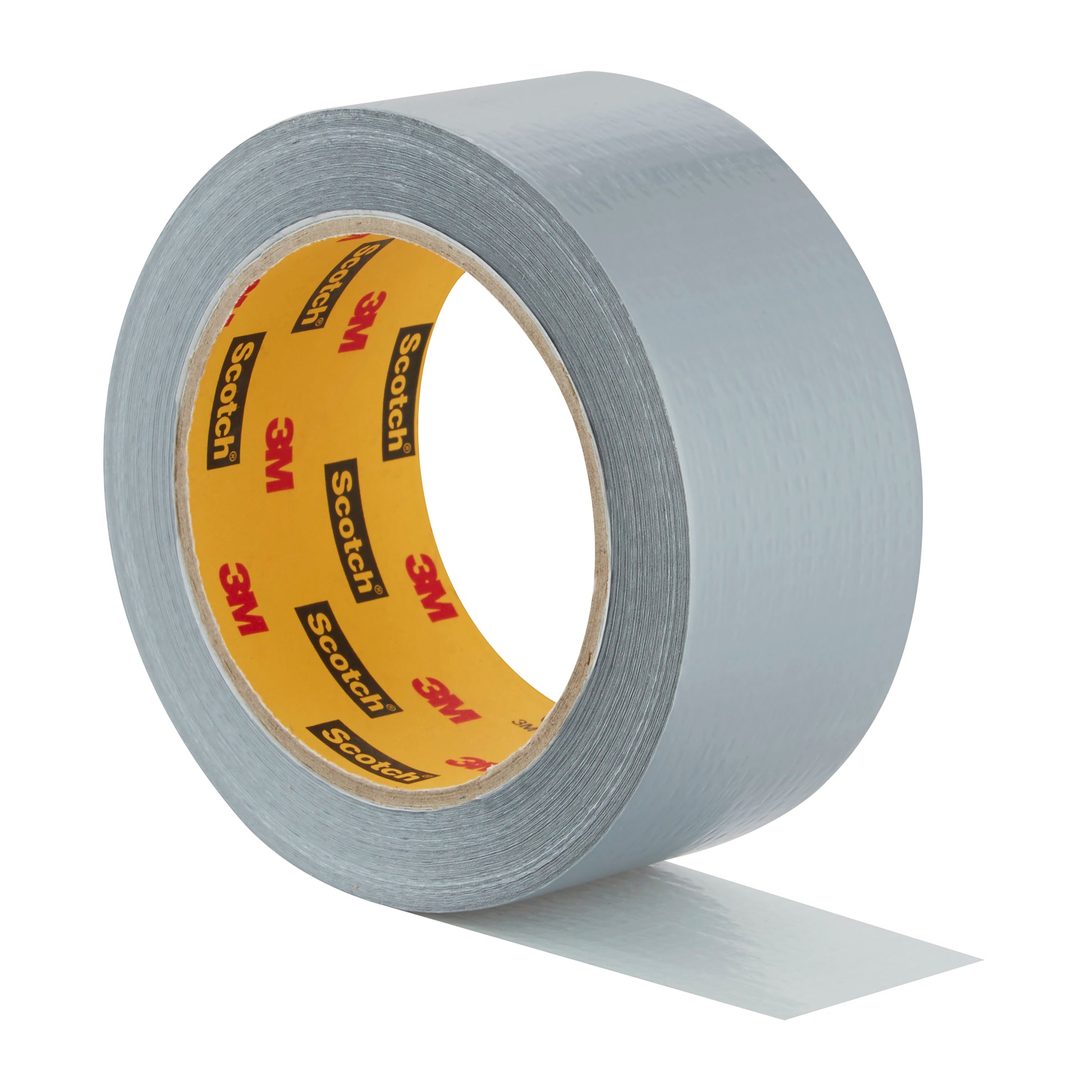Eine Rolle Scotch® Universal Klebeband 2904 (25 m x 48 mm) von 3M Deutschland GmbH, teilweise abgerollt, um den gelben Innenkern mit rotem 3M- und schwarzem Scotch-Logo sichtbar zu machen.