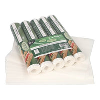 Cinque confezioni PAPSTAR Le confezioni di carta da imballaggio, contenenti ciascuna 500 fogli bianchi nel formato 25x30 cm, sono impilate con i fogli non piegati. Le confezioni verdi delle PAPSTAR I contenitori GmbH sono decorati con immagini e dettagli relativi agli alimenti e sono quindi ideali per la conservazione versatile dei prodotti alimentari.