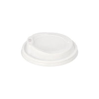 Set against a plain white background is a white Starpak 100 Dom lid, PS “To Go”—a round disposable lid from Starpak with a raised drinking surface and a small drinking opening for hot beverages on the go.