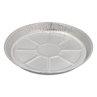 Lo Starpak 25 Rundformen, Alu rund è uno stampo rotondo e piatto per torte in alluminio con bordo leggermente rialzato e fondo a segmenti, ideale per la cottura; raffigurato su un semplice sfondo bianco.