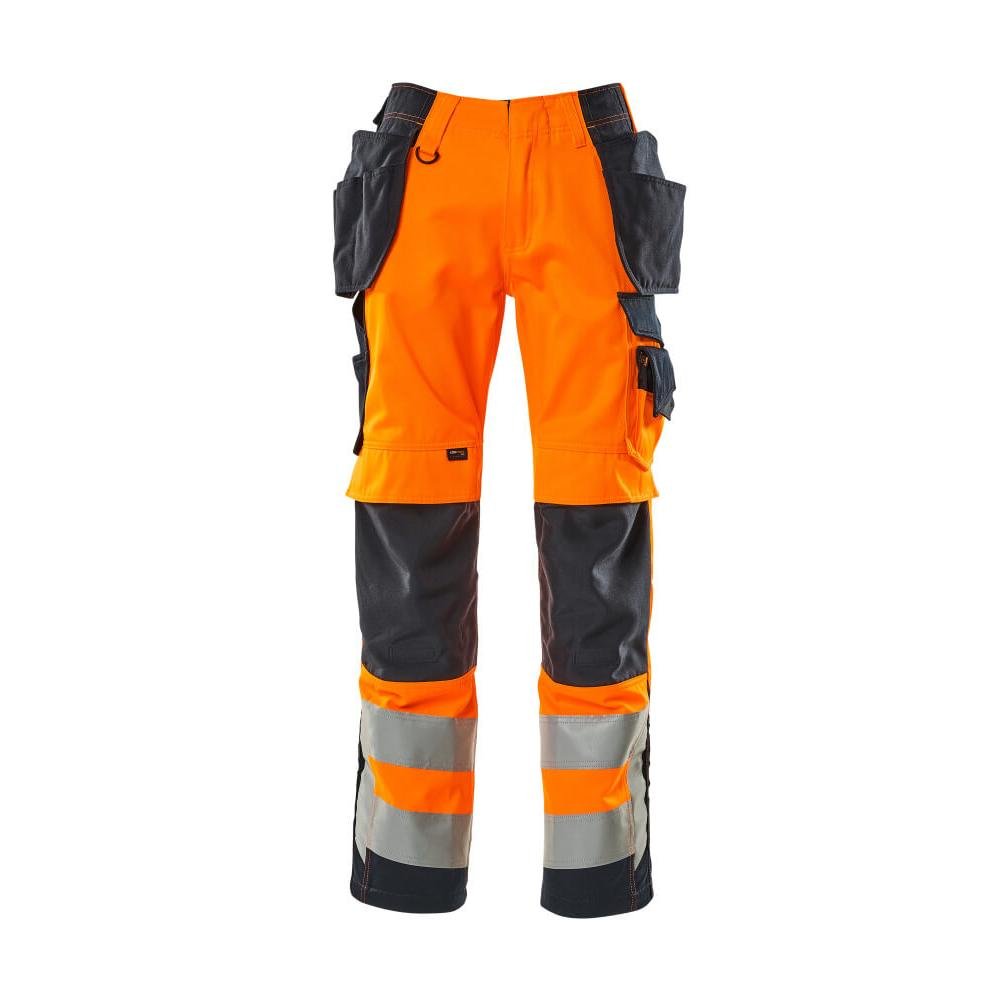Pantaloni MASCOT® Wigan da artigiano, arancione ad alta visibilità/nero-blu