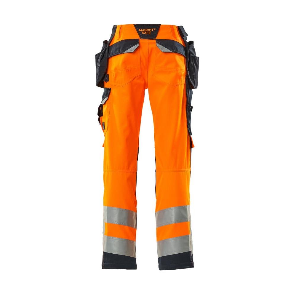Pantaloni MASCOT® Wigan da artigiano, arancione ad alta visibilità/nero-blu