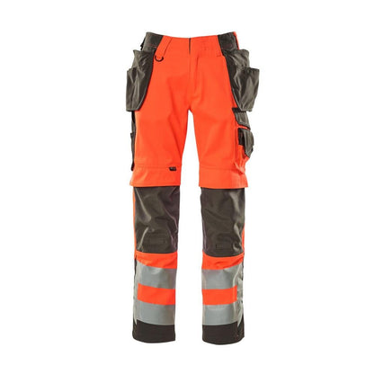 Pantaloni MASCOT® Wigan da artigiano, rosso ad alta visibilità/antracite scuro