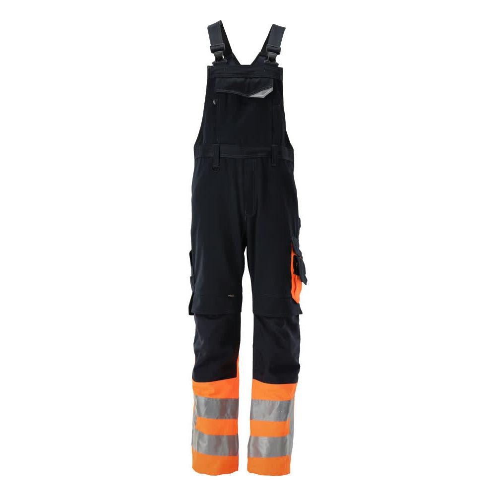 MASCOT® Sunderland dungarees, black blue/hi-vis orange