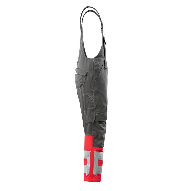 MASCOT® Sunderland dungarees, dark anthracite/hi-vis red