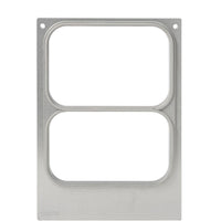 A rectangular metal frame with two large cutouts and four corner holes, engraved with 159176. Ideal for the Duni GmbH DF10/20 2-comp cassette for Caterline PP trays (440/370, 550/480, 645/540 ml) (pack of 1).