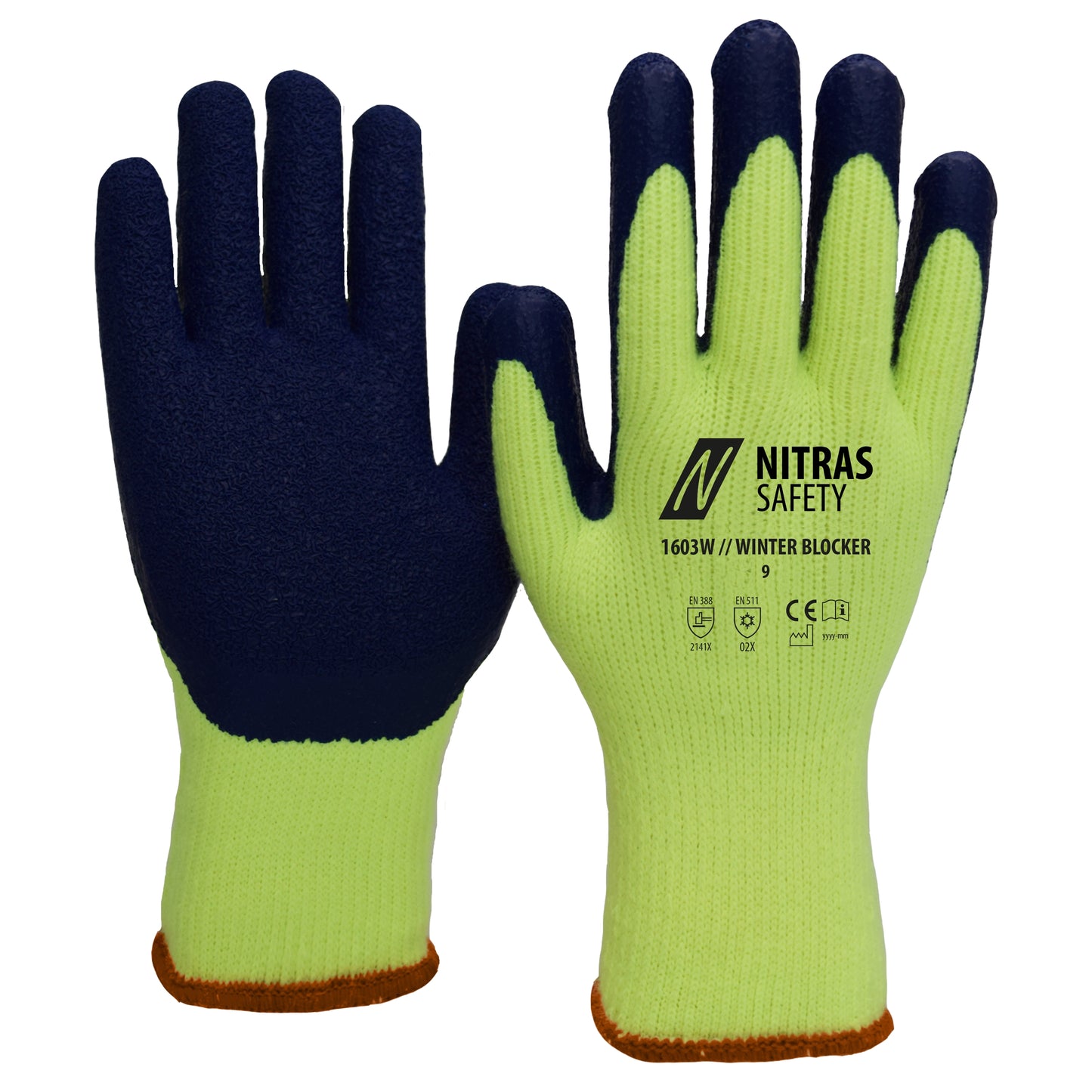NITRAS WINTER BLOCKER, guanti invernali, giallo neon/blu