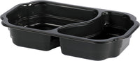 La barquette Take-Away 2 Noir PP/MIN de Duni GmbH, en PP noir et dotée de deux compartiments, idéale comme emballage alimentaire écologique, est présentée vide sur fond blanc.