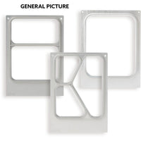 Trois plateaux DF15 de la marque Duni GmbH, destinés aux barquettes PP 1/4 GN (265 x 161 mm, disponibles en hauteurs de 60, 80 et 100 mm), sont présentés sur un fond blanc. On distingue des surfaces brossées, des angles arrondis et deux trous sur le dessus. La mention « IMAGE GÉNÉRALE » figure en haut.