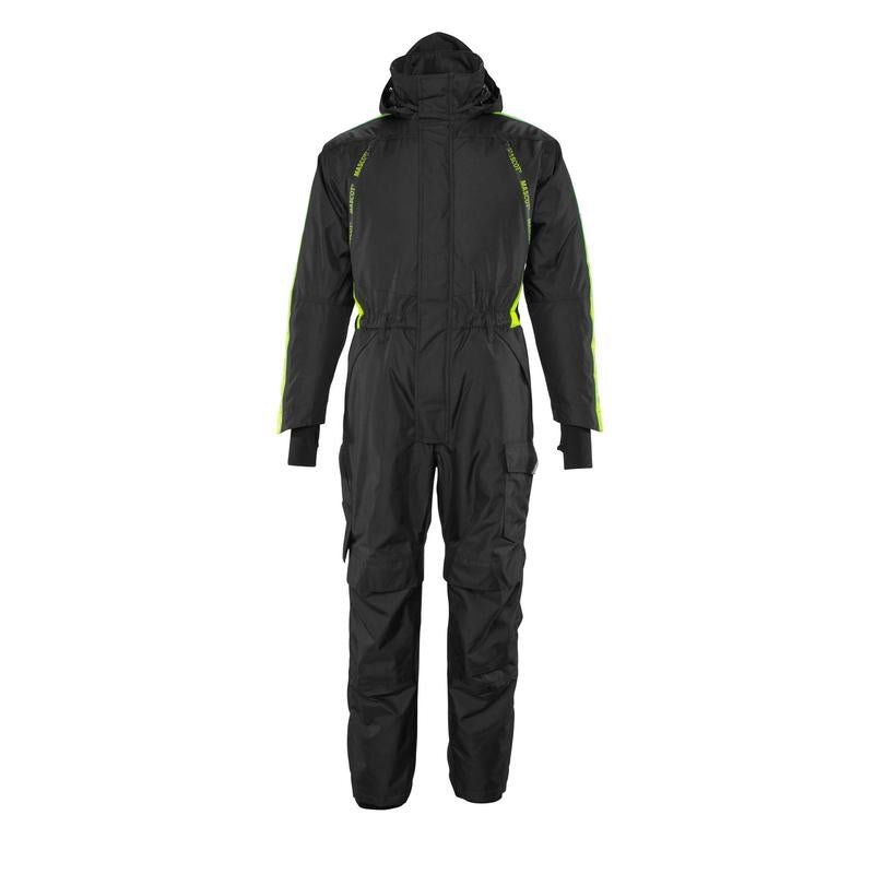 Tuta intera con tasche sulle ginocchia, combinazione invernale leggera, nero/giallo ad alta visibilità