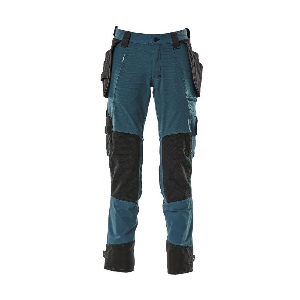 Trousers with hanging pockets, stretch trousers, dark petroleum