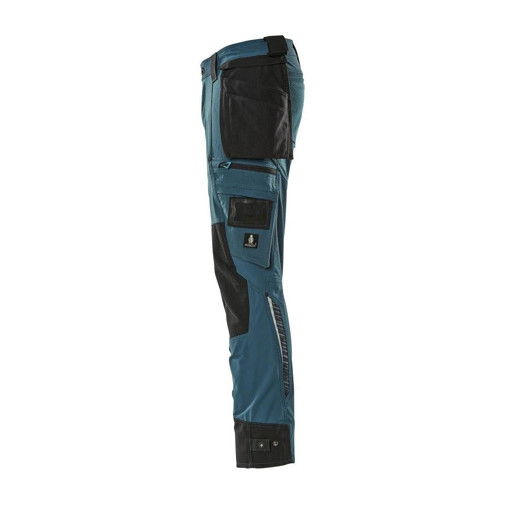 Trousers with hanging pockets, stretch trousers, dark petroleum