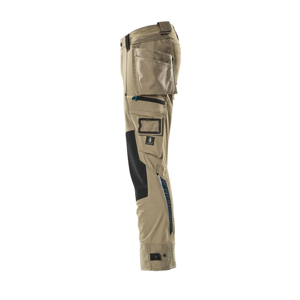 Trousers with hanging pockets, stretch trousers, light khaki