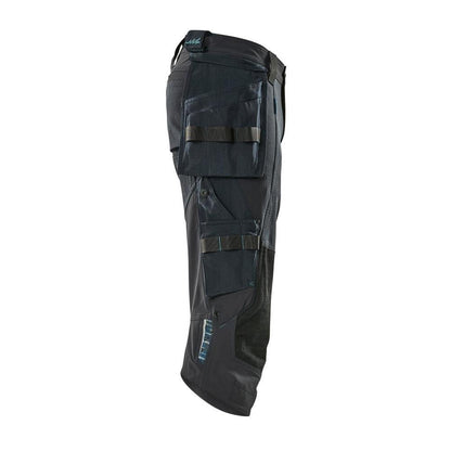 Pantalon trois-quarts, poches suspendues, pantalon trois-quarts stretch, noir-bleu